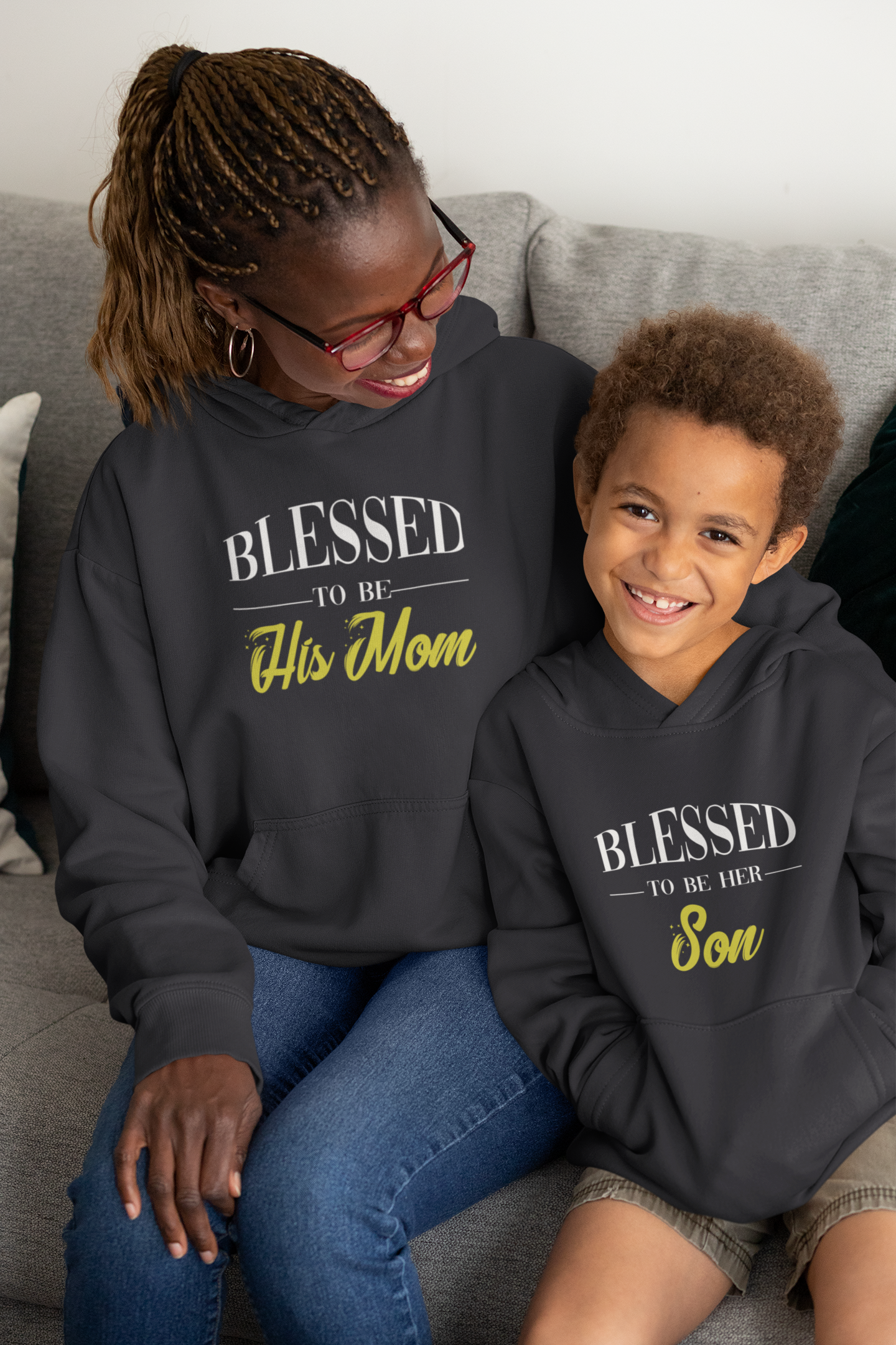 Blessed To Be His Mom Mother And Son Black Matching Hoodies- FunkyTradition