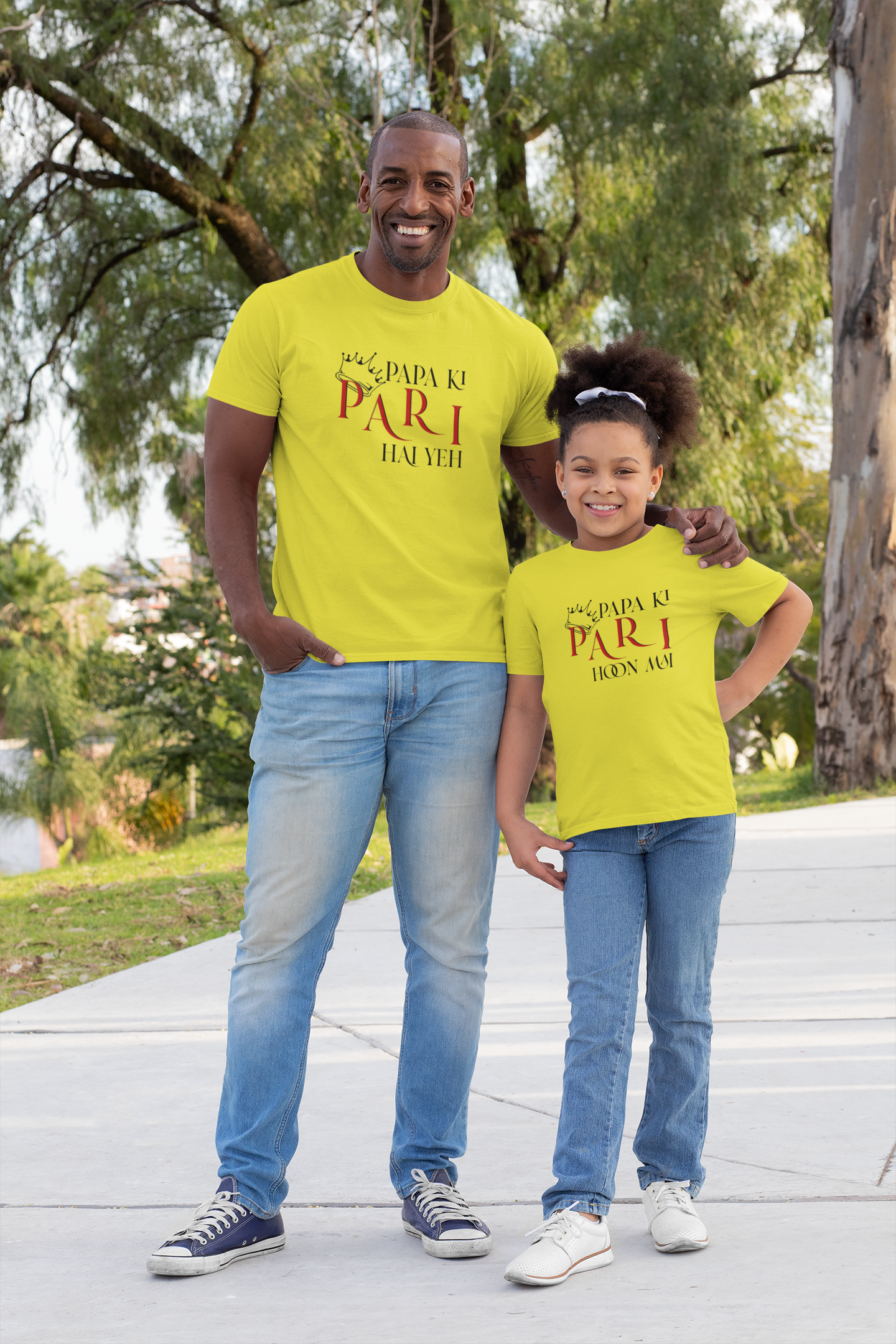 Papa Ki Pari Hu Mai Father and Daughter Yellow Matching T-Shirt- FunkyTradition