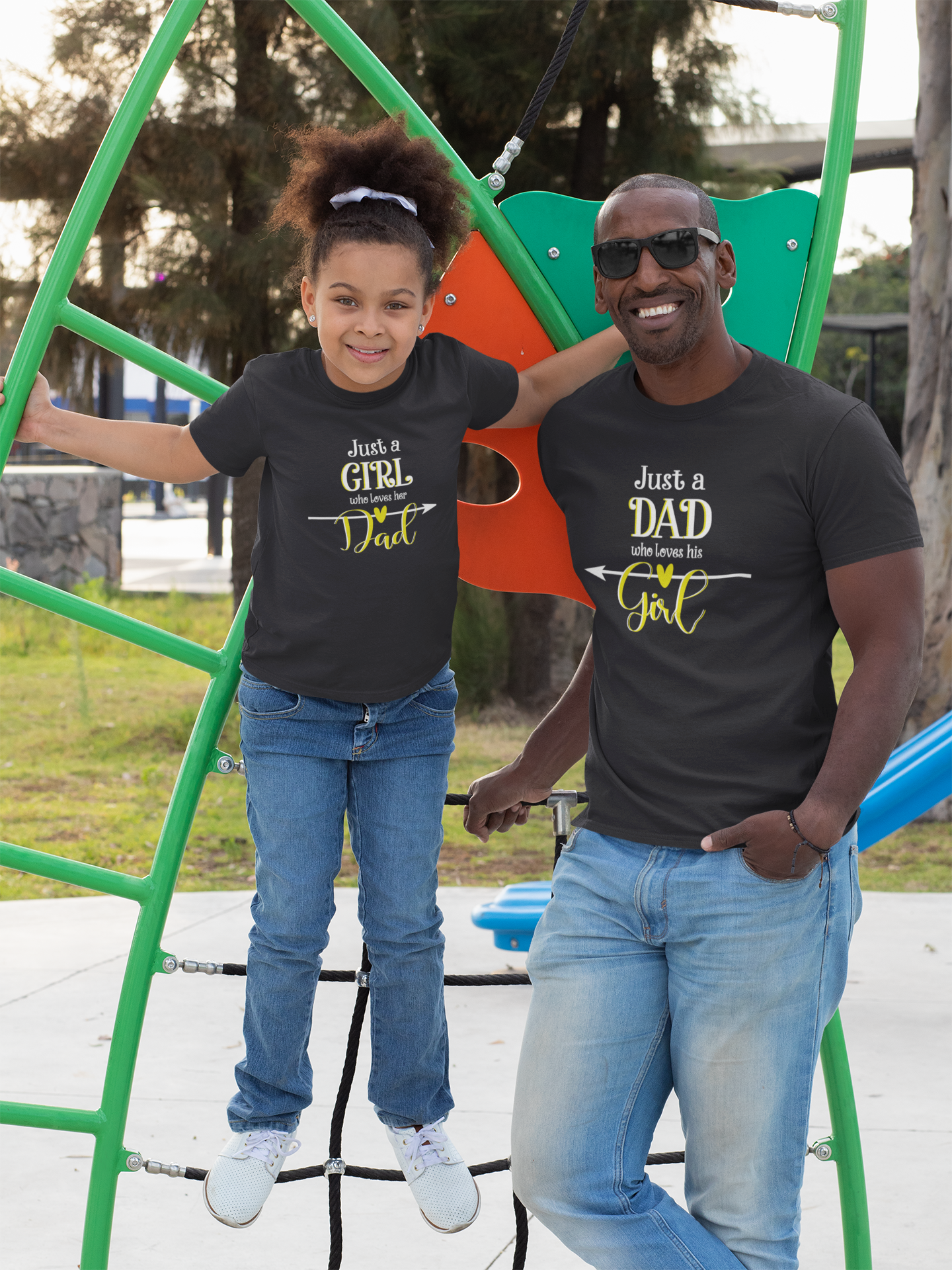 Just A Dad Who Loves His Girl Father and Daughter Black Matching T-Shirt- FunkyTradition
