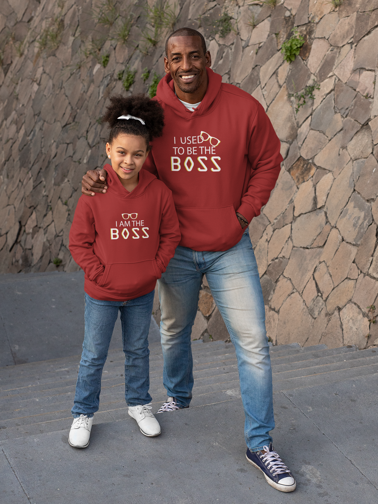 I Am The Boss Father and Daughter Red Matching Hoodies- FunkyTradition