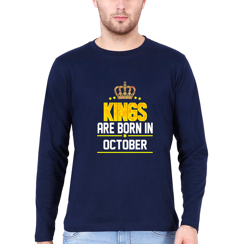 Kings Are Born In October Full Sleeves T-Shirt For Men-FunkyTradition