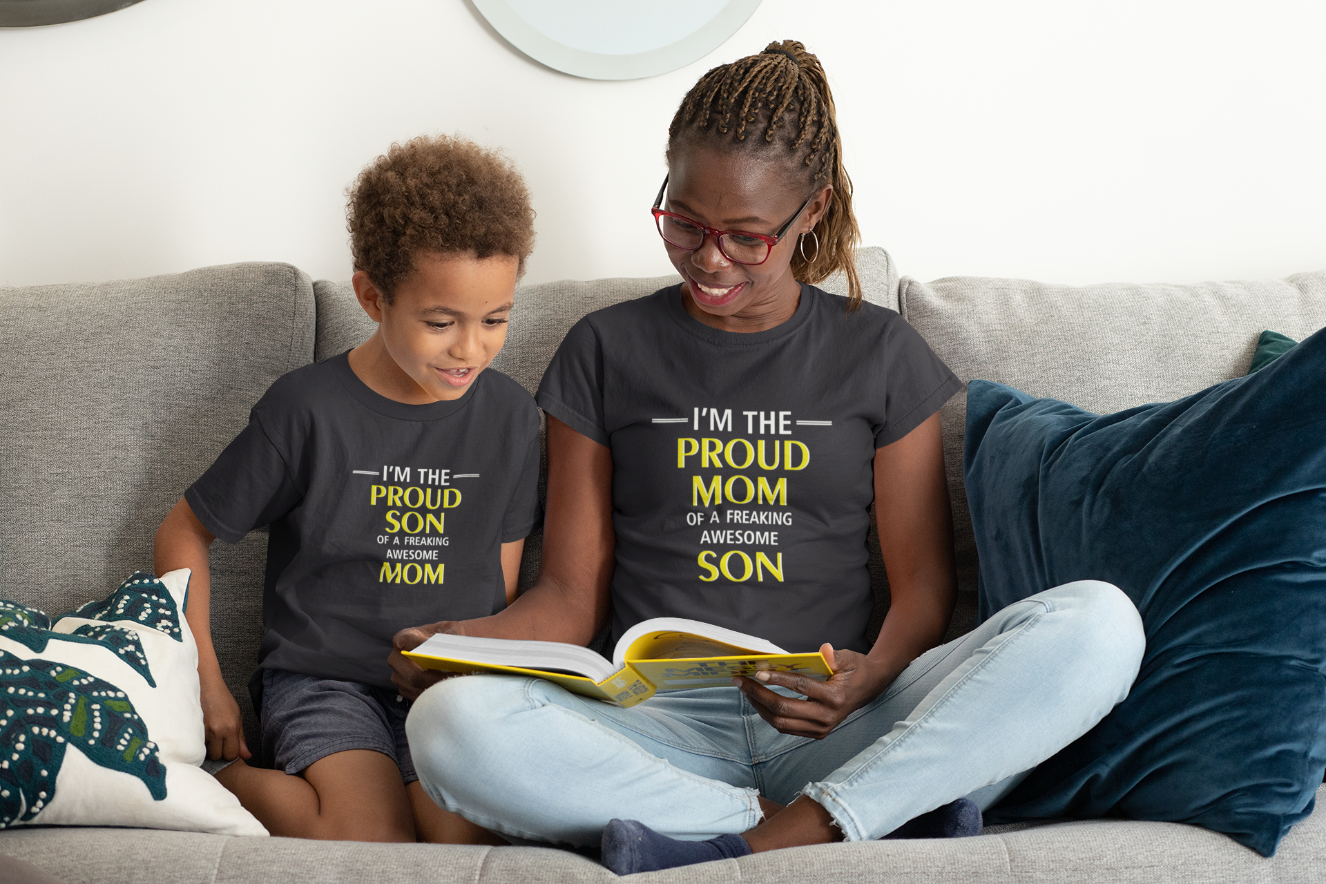 Proud Son Of A Freaking Awesome Mom Mother And Son Black Matching T-Shirt- FunkyTradition