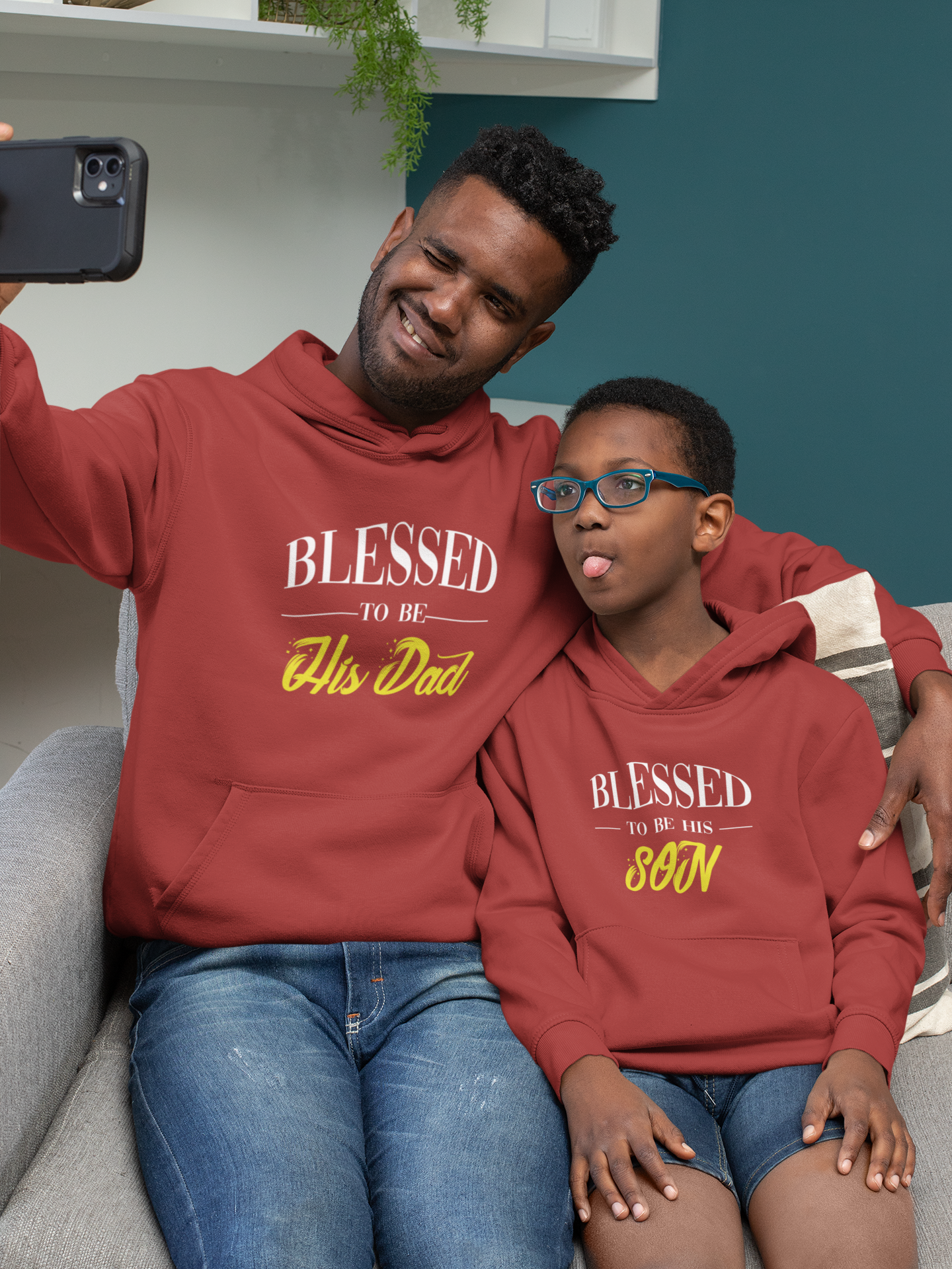 Blessed To Be His Son Father and Son Red Matching Hoodies- FunkyTradition
