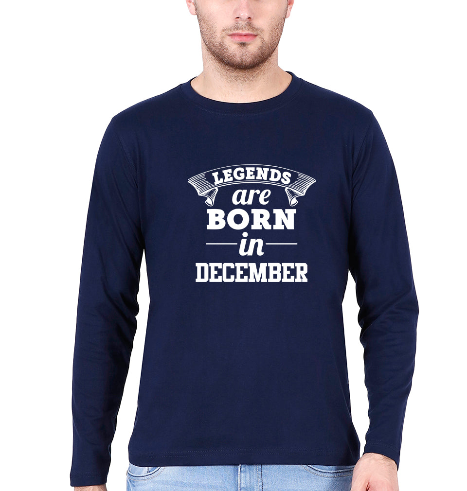 Legends are Born in December Full Sleeves T-Shirt For Men-FunkyTradition