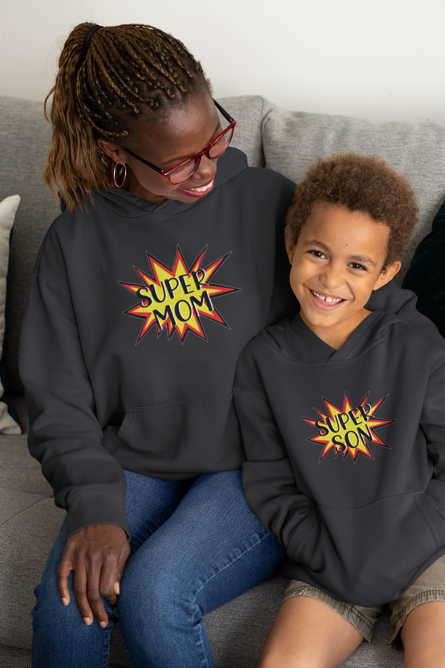 Super Son Mother And Son Black Matching Hoodies- FunkyTradition