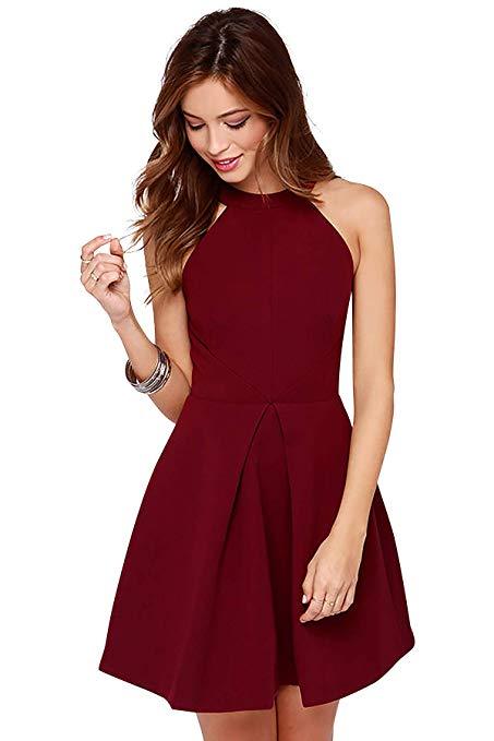 Women Maroon Knee Length Round Neck One Piece Skater Dress-FunkyTradition