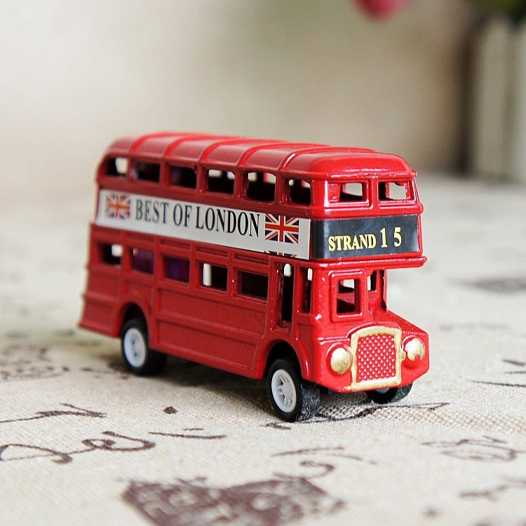 FunkyTradition Vintage British Europe Bus Model Miniature Red London Metal Retro Home Decoration Antique Children Toy Showpiece for Home Office Decor and Anniversary Birthday Gifts