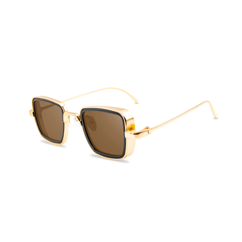 Stylish Square Brown And Gold Retro Sunglasses For Men And Women-FunkyTradition