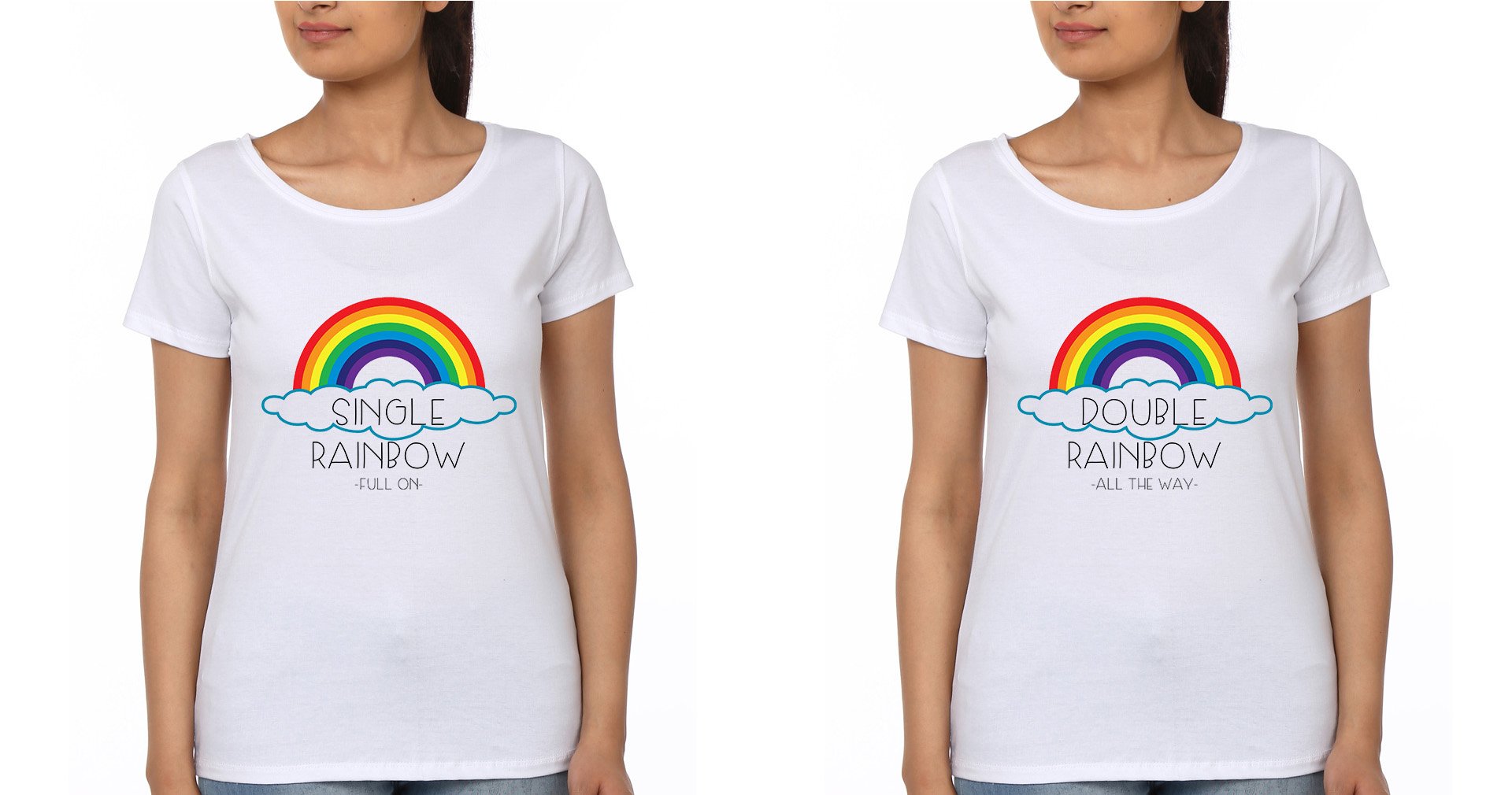 Rainbow BFF Half Sleeves T-Shirts-FunkyTradition