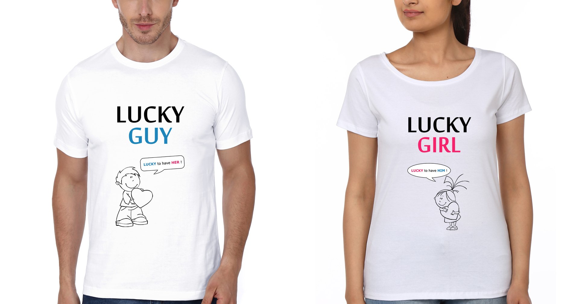 Lucky Guy Couple Half Sleeves T-Shirts -FunkyTradition