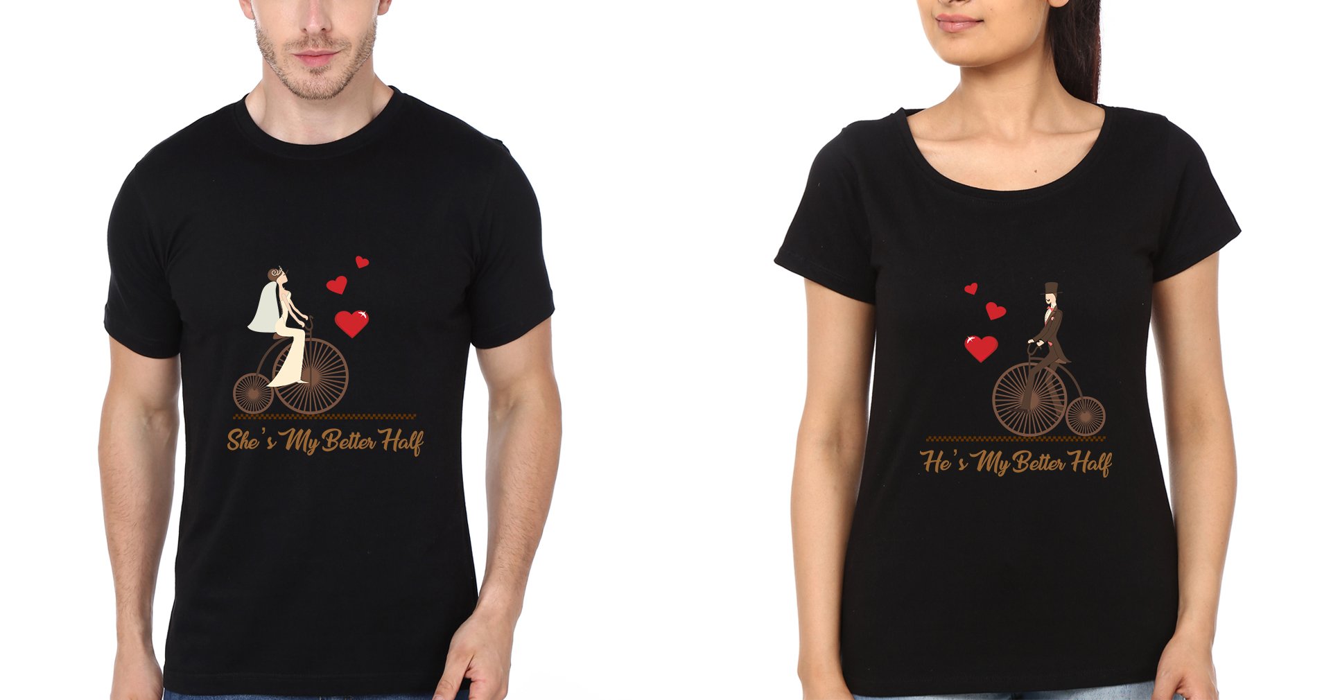 She is my better half Couple Half Sleeves T-Shirts -FunkyTradition