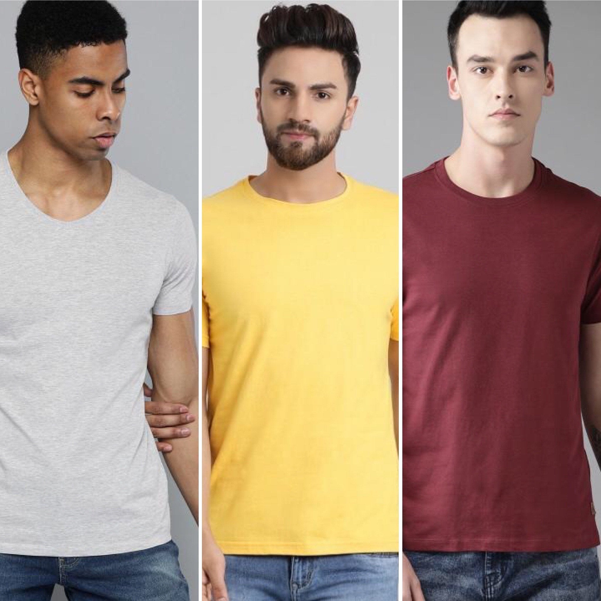 Maroon Yellow Grey Combo Half Sleeve T-Shirts [Pack of 3]-FunkyTradition