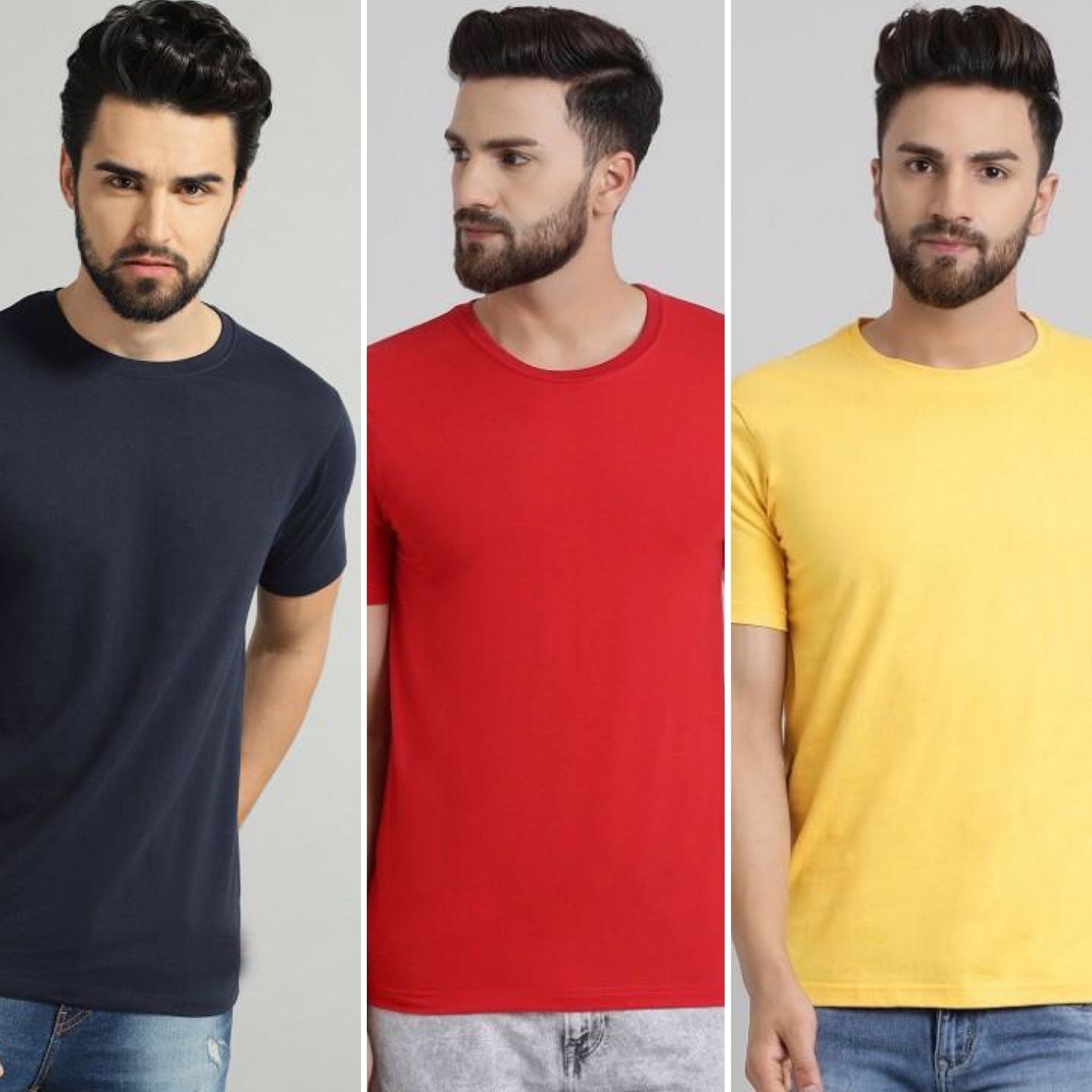Navy Blue Yellow Red Combo Half Sleeve T-Shirts [Pack of 3]-FunkyTradition