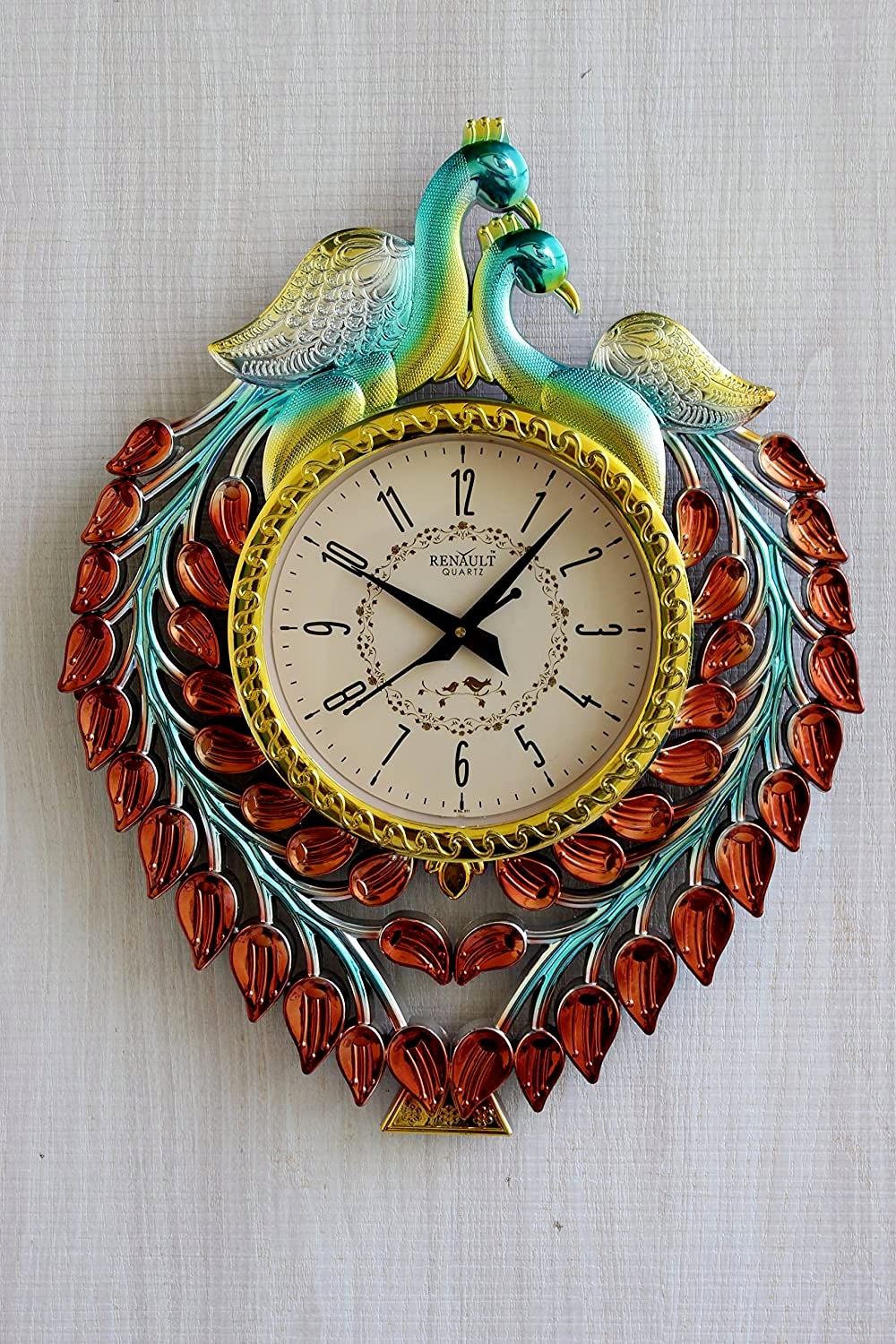 FunkyTradition Multicolor Beautiful Peacock Wall Clock , Wall Watch , Wall Decor for Home Office Decor and Gifts 50 CM Tall