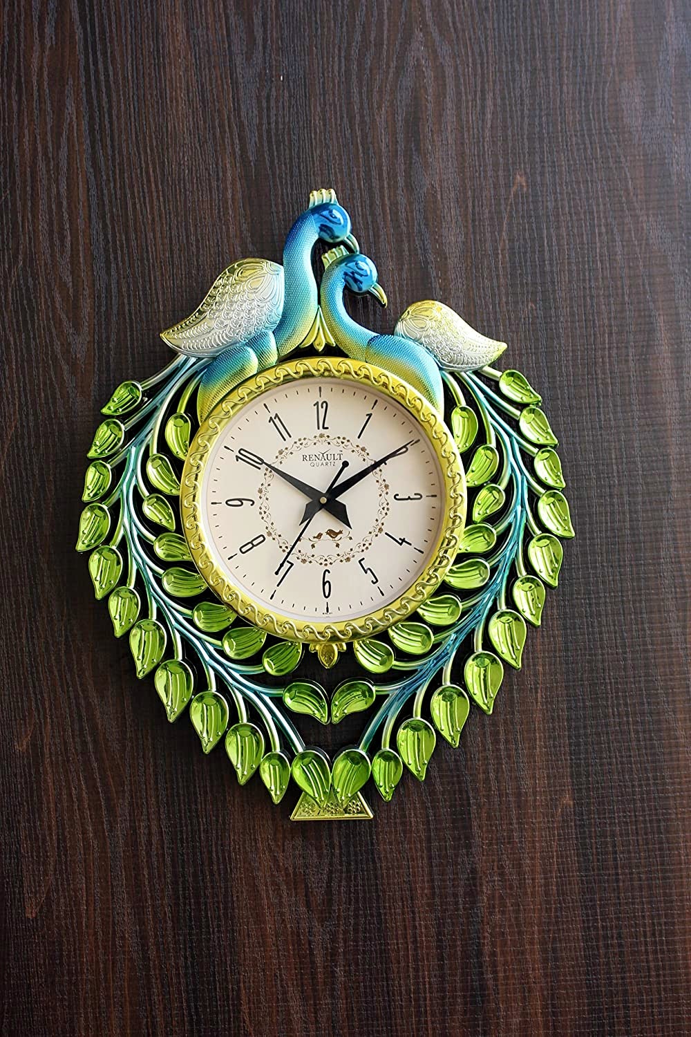 FunkyTradition Multicolor Peacock Wall Clock , Wall Watch , Wall Decor for Home Office Decor and Gifts 50 CM Tall
