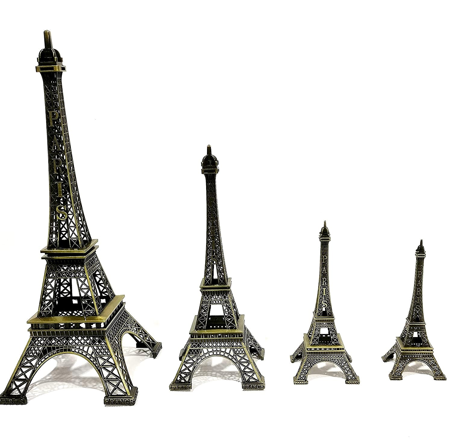 FunkyTradition Combo Set of 4 Eiffel Tower Statue Metal Showpiece | Birthday Anniversary Gift and Home Office Decor 13",9",6" and 5" Tall