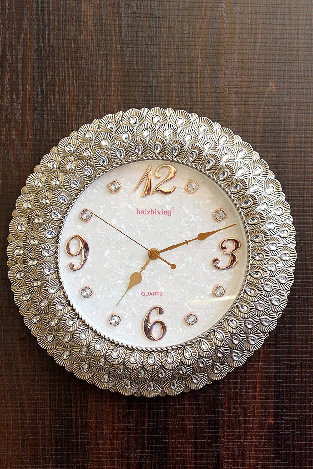 FunkyTradition Royal Pearl Silver Grey Wall Clock, Wall Watch, Wall Decor for Home Office Decor and Gifts 43 cm Tall