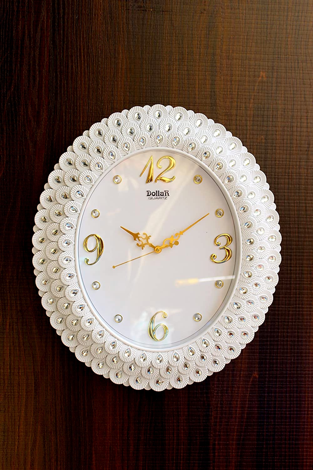 FunkyTradition Royal Pearl Diamond White Wall Clock, Wall Watch, Wall Decor for Home Office Decor and Gifts 47 cm Tall