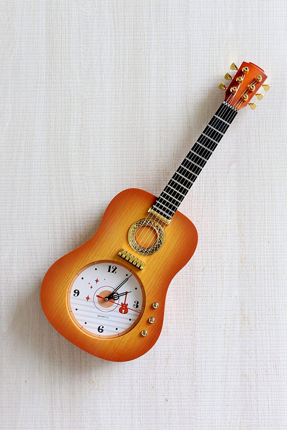 FunkyTradition Decorative Guitar Plastic Wall Clock for Home and Kids Room Decor (23 cm x 5.5 cm x 62 cm)