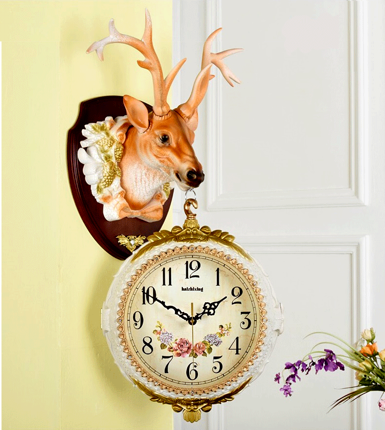 FunkyTradition Big Royal Multicolor Dual Hanging Reindeer Wall Clock for Home Office Decor and Gifts 80 CM Tall