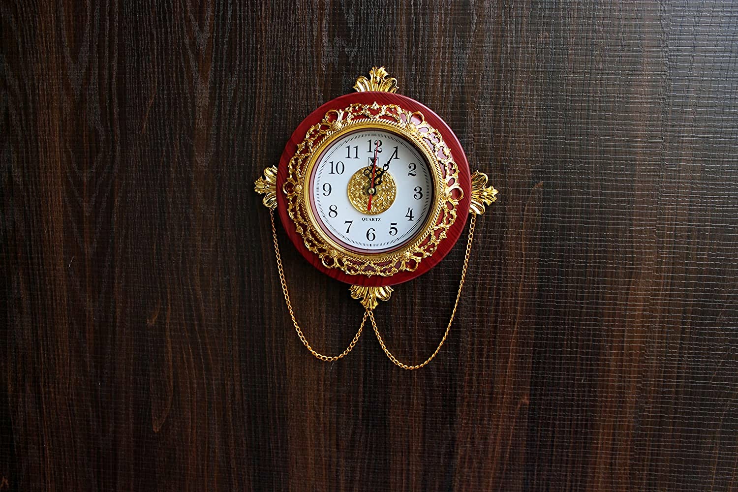 FunkyTradition Royal Designer Gold Plated Premium Wall Clock for Home Office Decor and Gifts for Anniversary Birthday and Housewarming