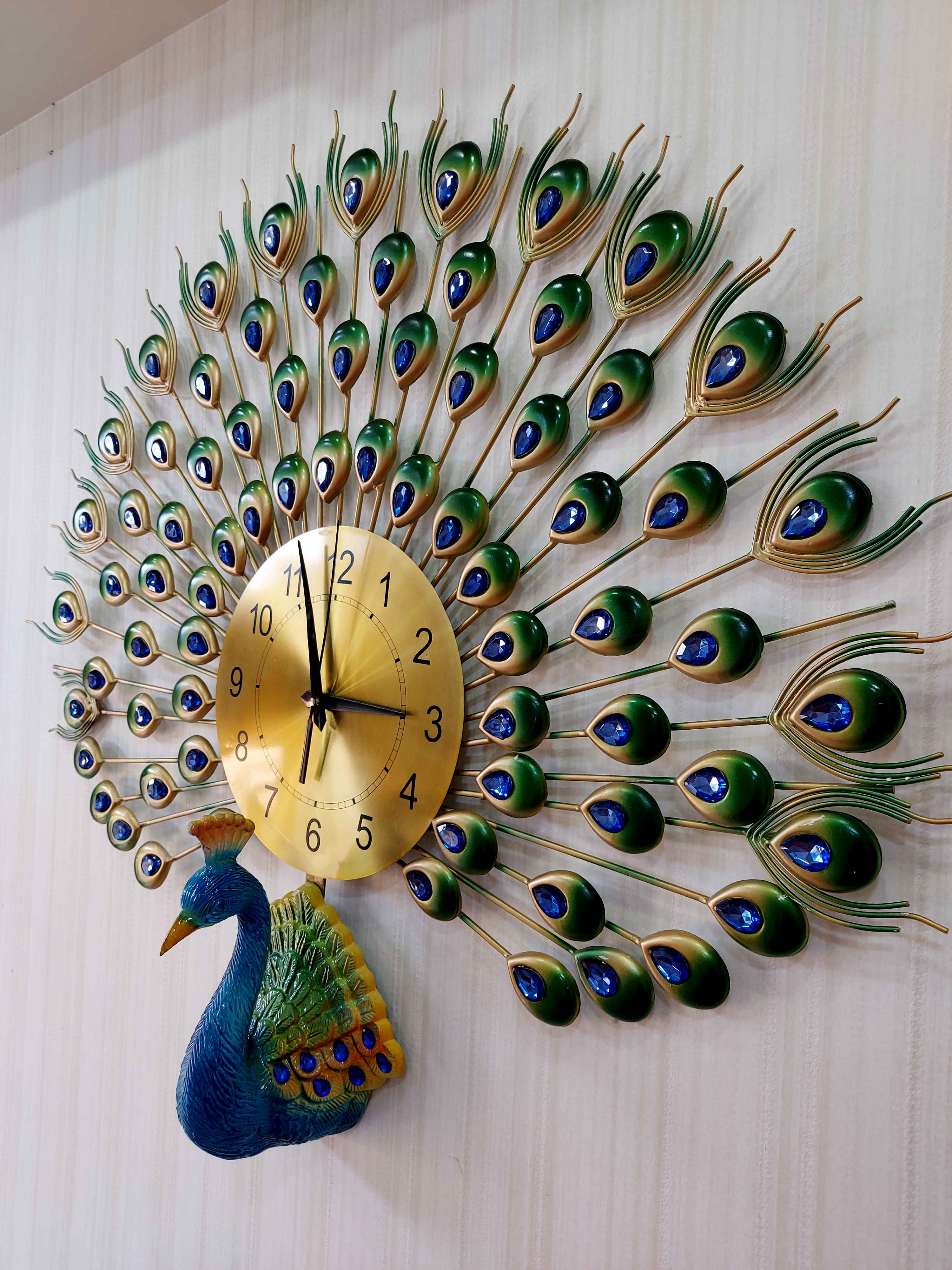 FunkyTradition 3D Peacock Feather Open Wall Clock, Wall Watch, Wall Decor for Home Office Decor and Gifts 80 CM Tall