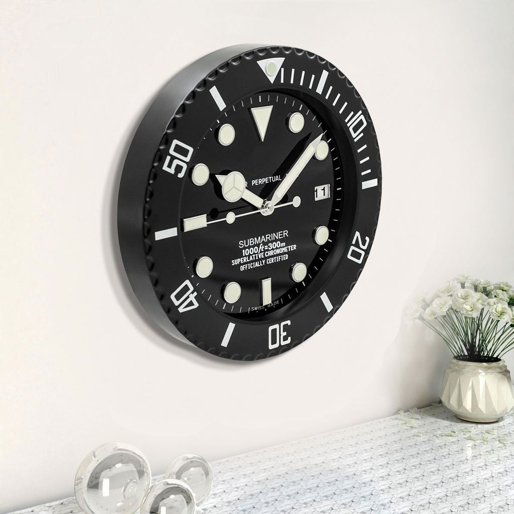 FunkyTradition Luxury Matte Black Submariner Stainless Steel Wall Clock For Royal Home and Bungalows, Wall Clock, Wall Watch