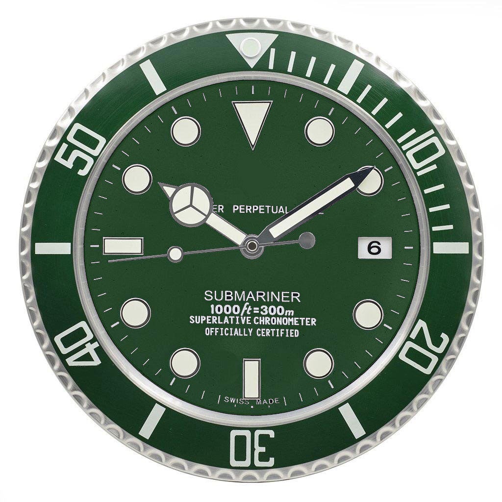 FunkyTradition Luxury Green Submariner Stainless Steel Wall Clock For Royal Home and Bungalows, Wall Clock, Wall Watch
