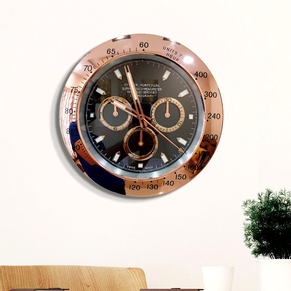 FunkyTradition Luxury Rose Gold Black Stainless Steel Wall Clock For Royal Home and Bungalows, Wall Clock, Wall Watch