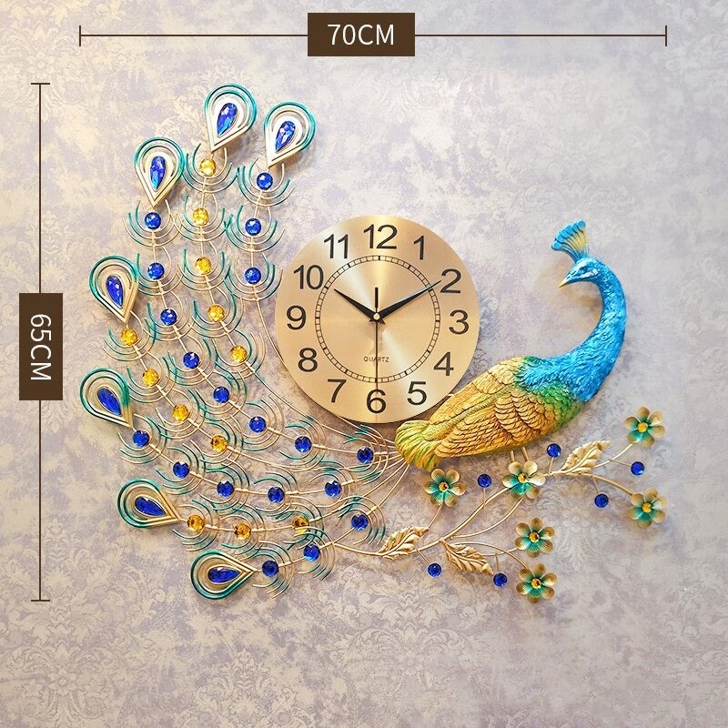 FunkyTradition Modern Minimalist Creative Clock Big Peacock Colorful Metal Wall Clock , Wall Watch , Wall Decor for Home Office Decor and Gifts