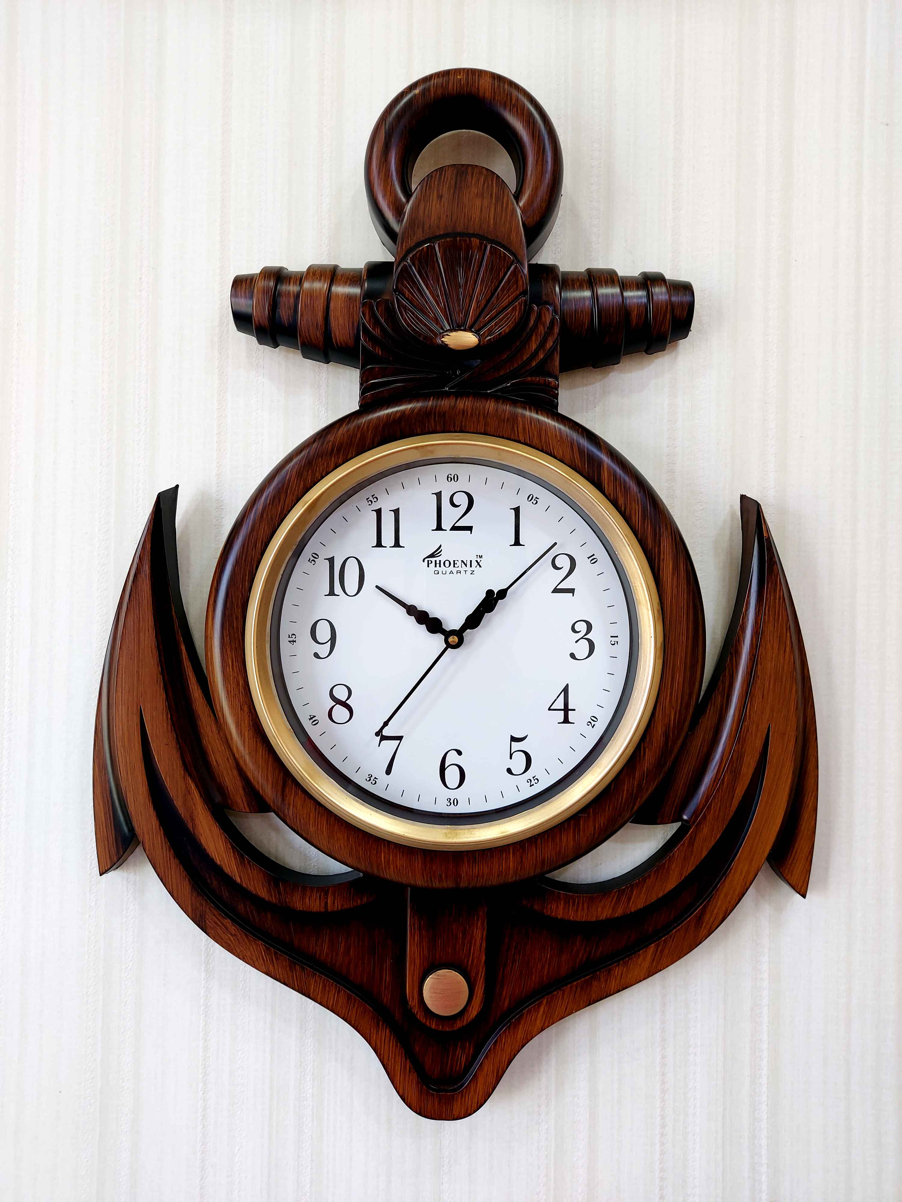 FunkyTradition Wooden Style Anchor Wall Clock , Wall Watch , Wall Décor for Home Office Decor and Gifts 60 CM Tall
