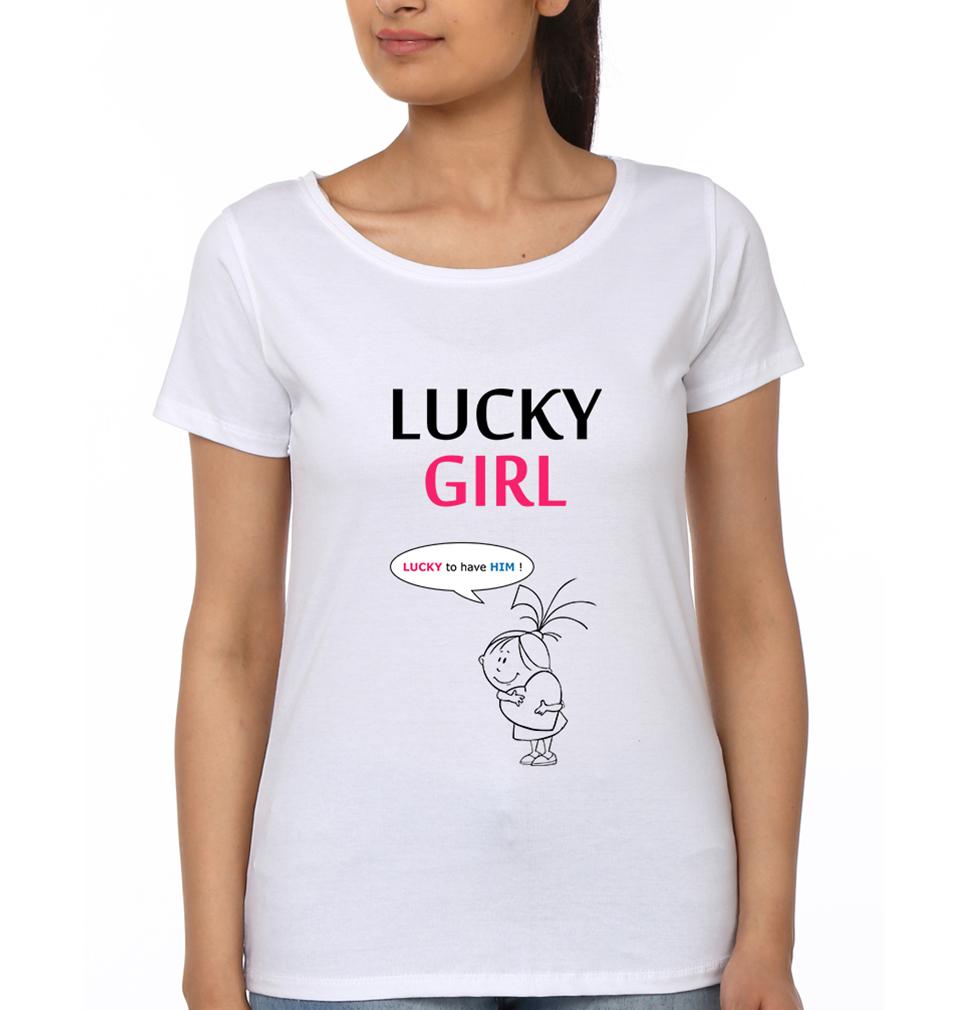 Lucky Guy Couple Half Sleeves T-Shirts -FunkyTradition