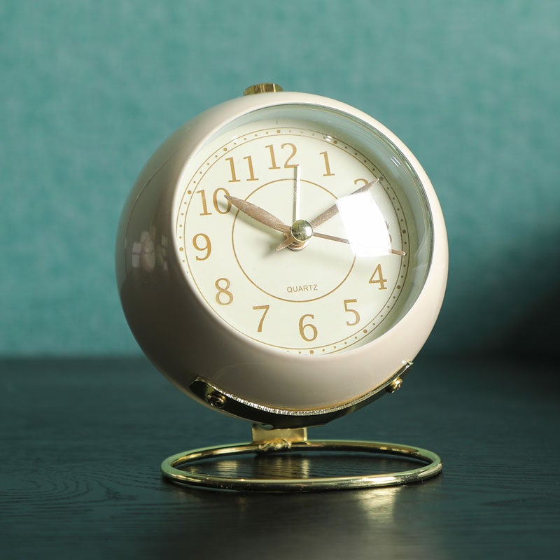 Cream Color European-Style American Retro Decorative Metal Alarm Table Clock-FunkyTradition