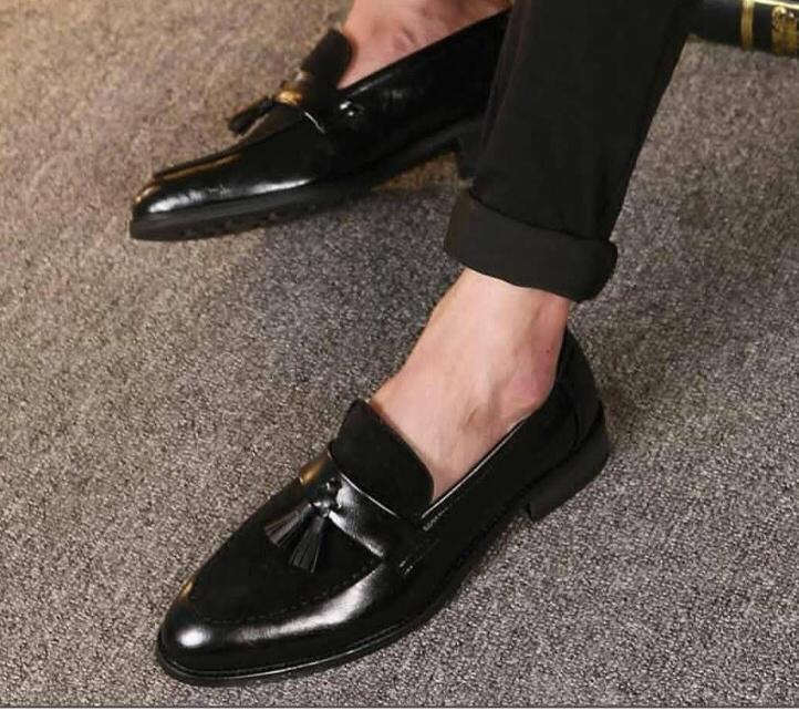 Stylish New Arrival Men Suede Shoes Fashion Pointed Business Leisure Leather Slip On Loafer Black-FunkyTradition