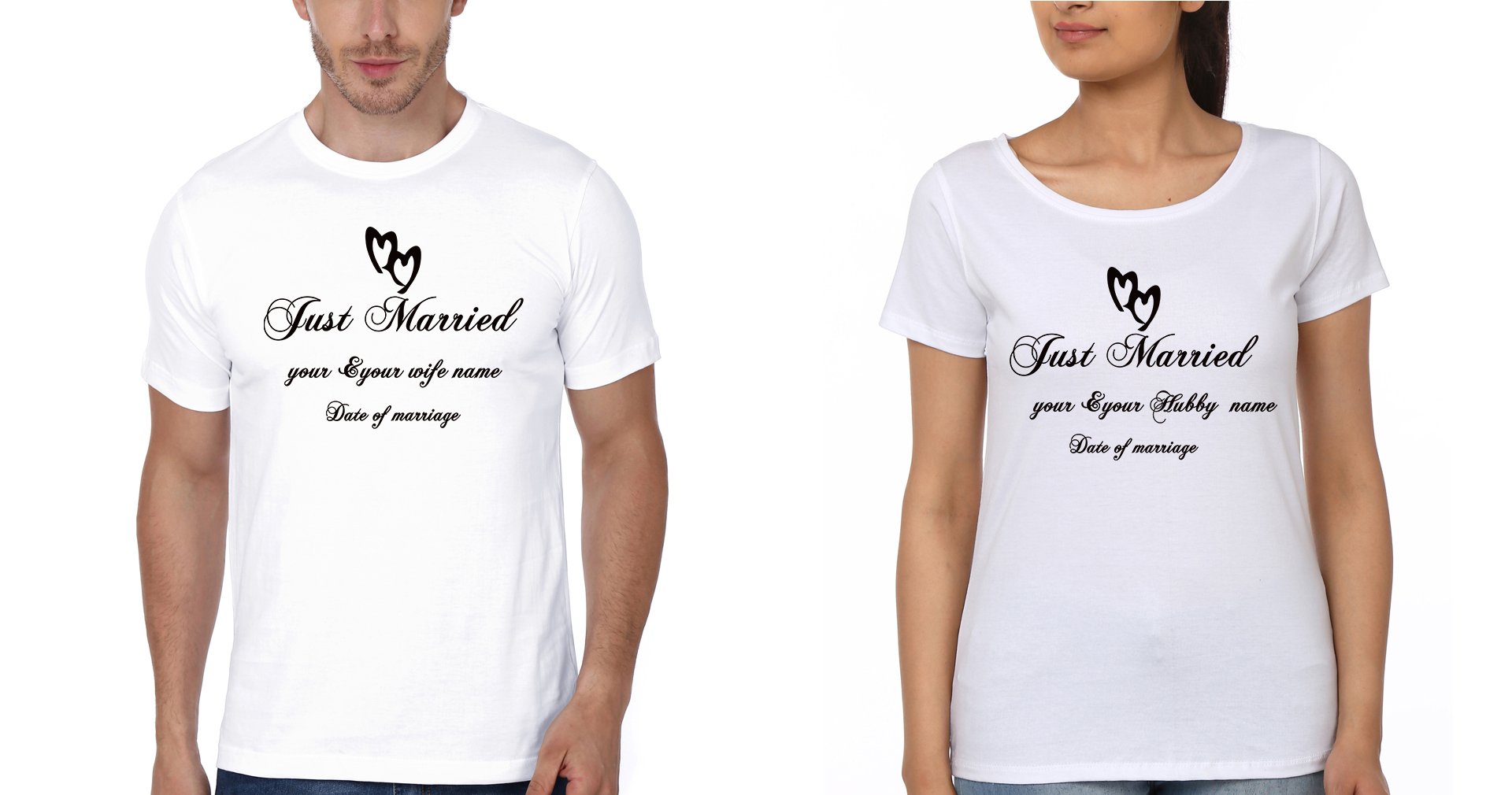 Just Married Couple Half Sleeves T-Shirts -FunkyTees