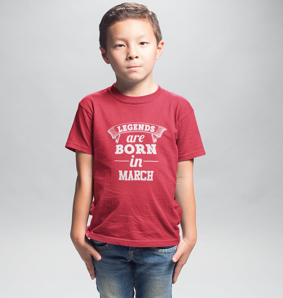Legends are Born in March Half Sleeves T-Shirt for Boy-FunkyTradition
