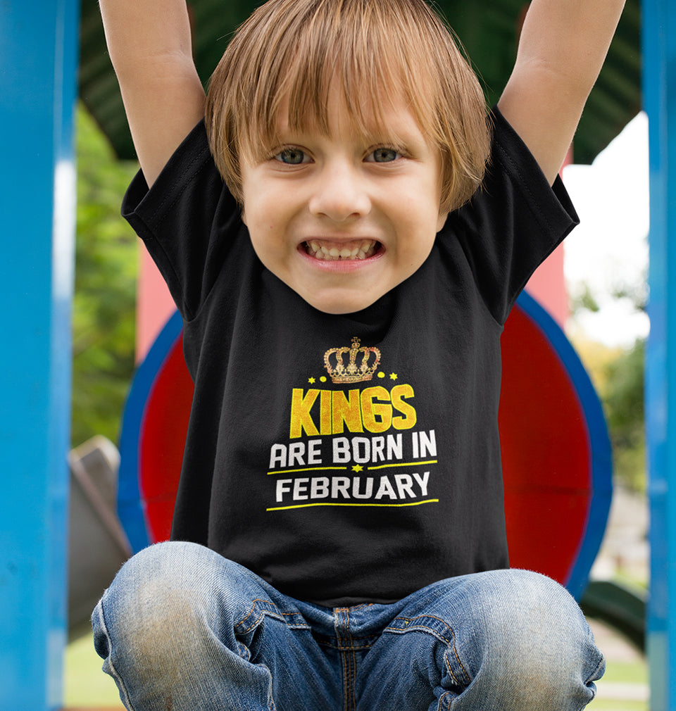 Kings Are Born In February Half Sleeves T-Shirt for Boys and Kids-FunkyTradition