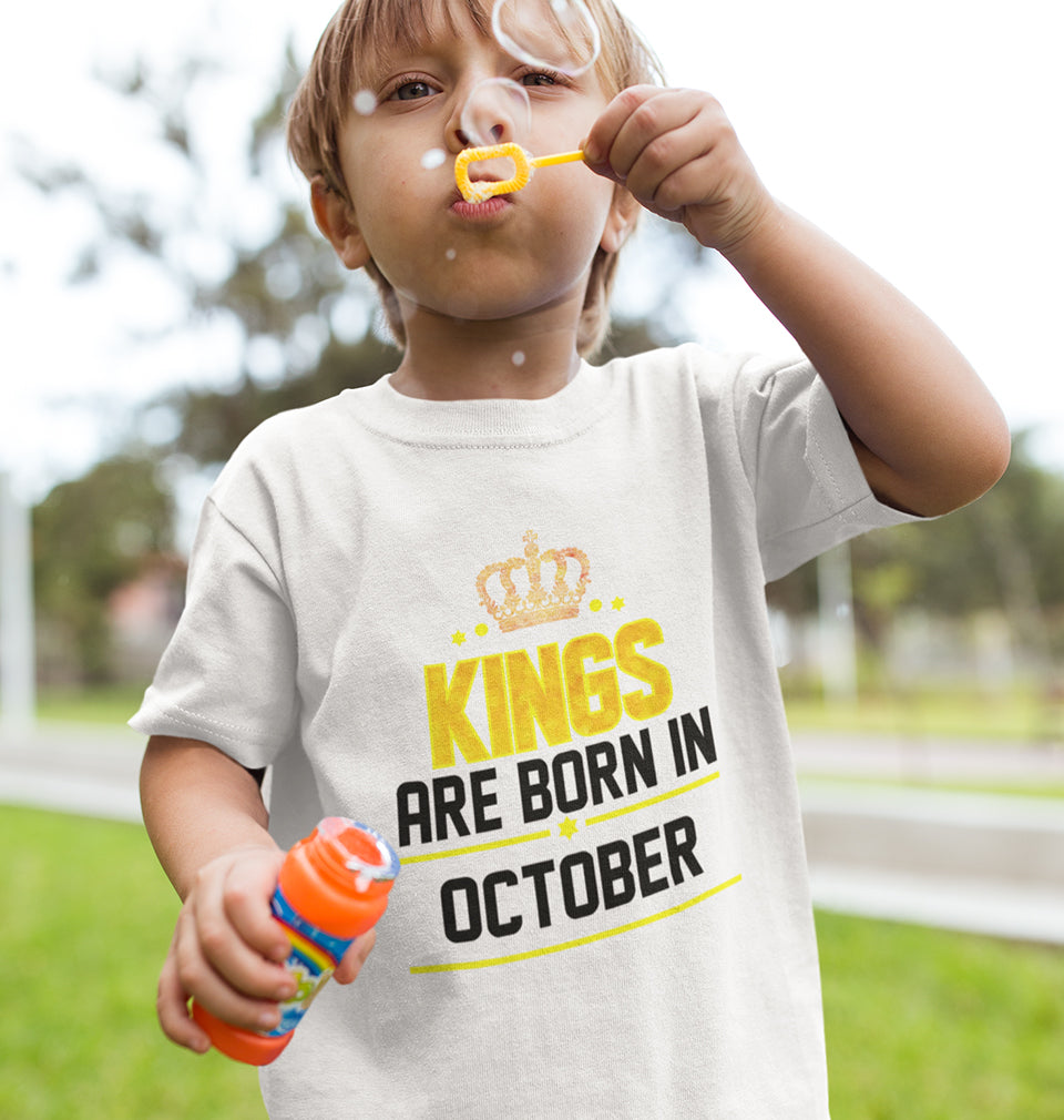 Kings Are Born In October Half Sleeves T-Shirt for Boy-FunkyTradition