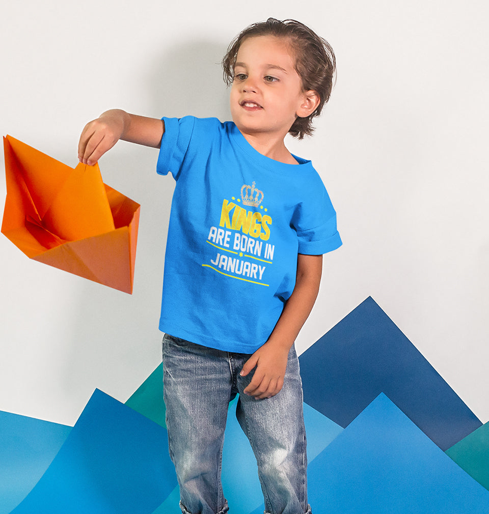 Kings Are Born In January Half Sleeves T-Shirt for Boys and Kids-FunkyTradition