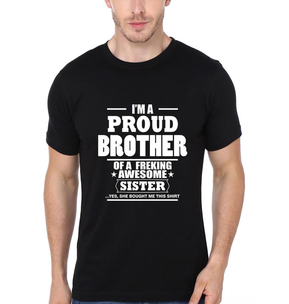 FunkyTradition Proud Brother Sister Brother Sister Black Half Sleeves T Shirt