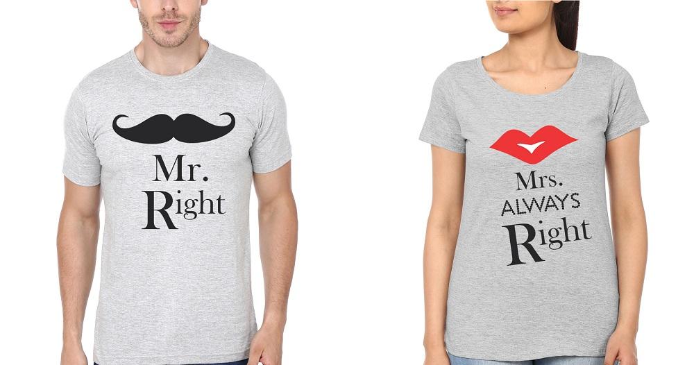 Mr.Right & Mrs. Always Right Couple Half Sleeves T-Shirts -FunkyTradition