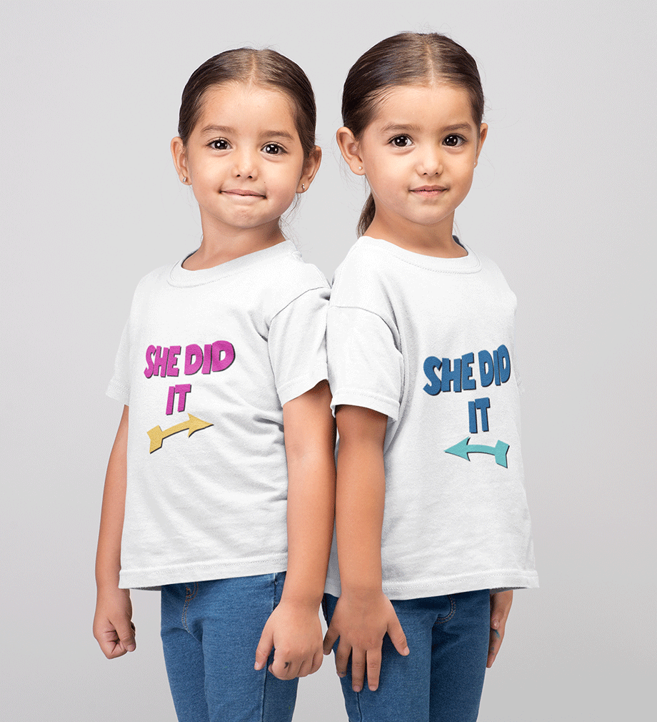 She Did it Sister-Sister Kids Half Sleeves T-Shirts -FunkyTradition