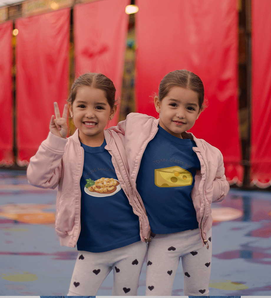 Macaroni Cheese Sister-Sister Kids Half Sleeves T-Shirts -FunkyTradition