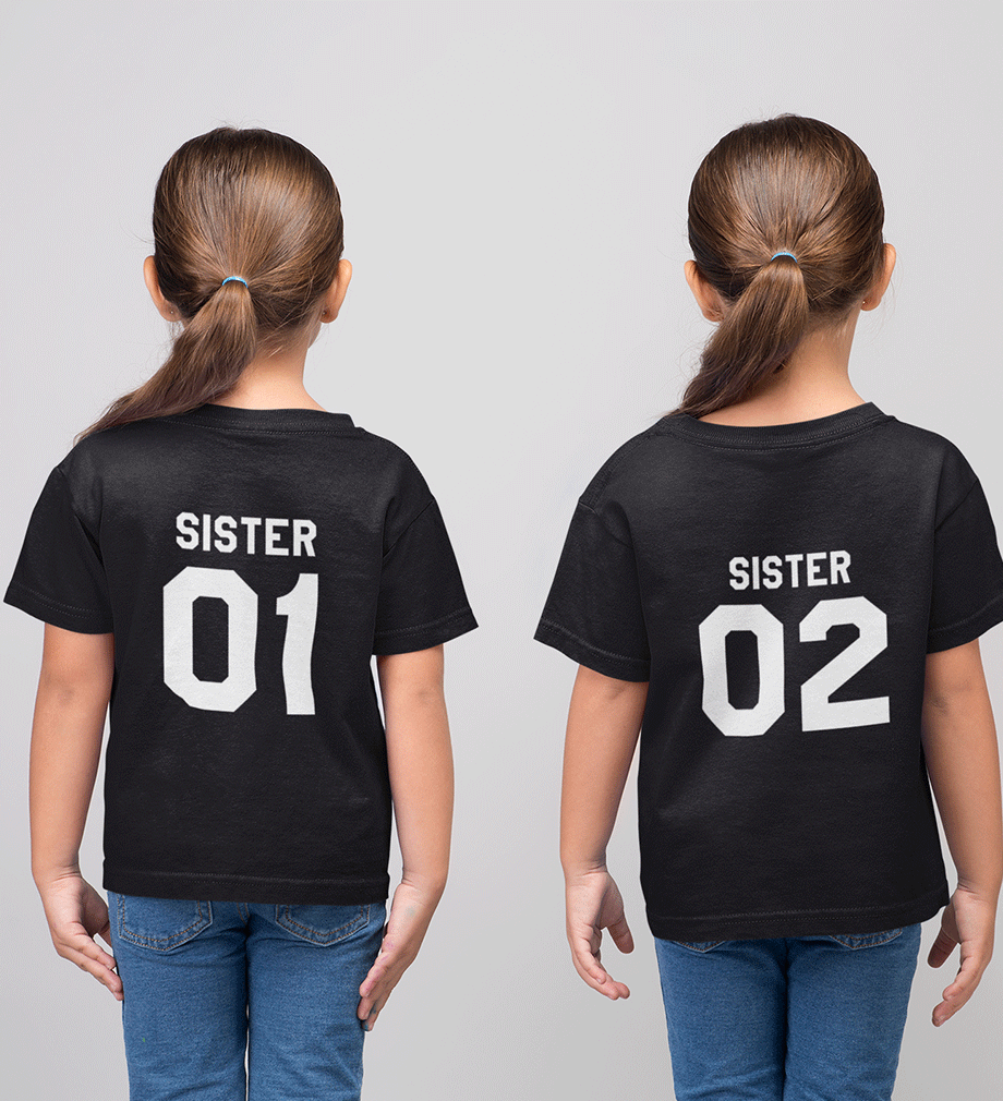 Sister 01 02 Sister-Sister Kids Half Sleeves T-Shirts -FunkyTradition