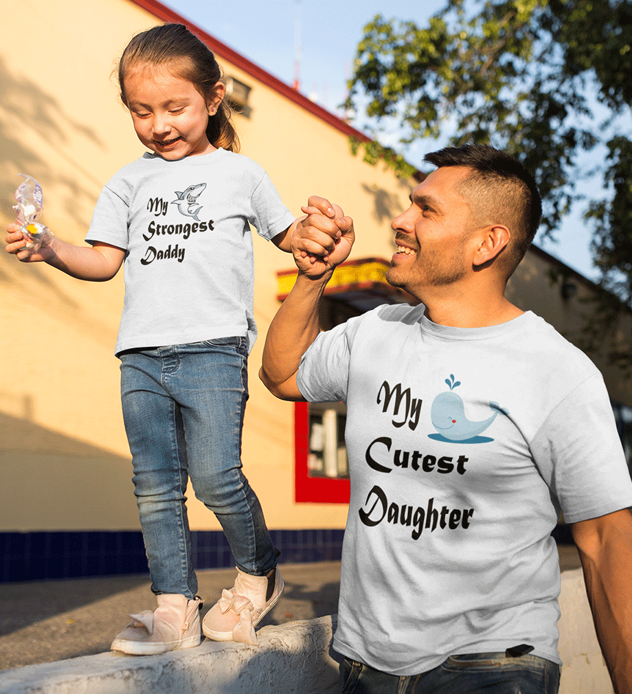 My Cutest Daughter My Strongest Dad Father and Daughter Matching T-Shirt- FunkyTradition