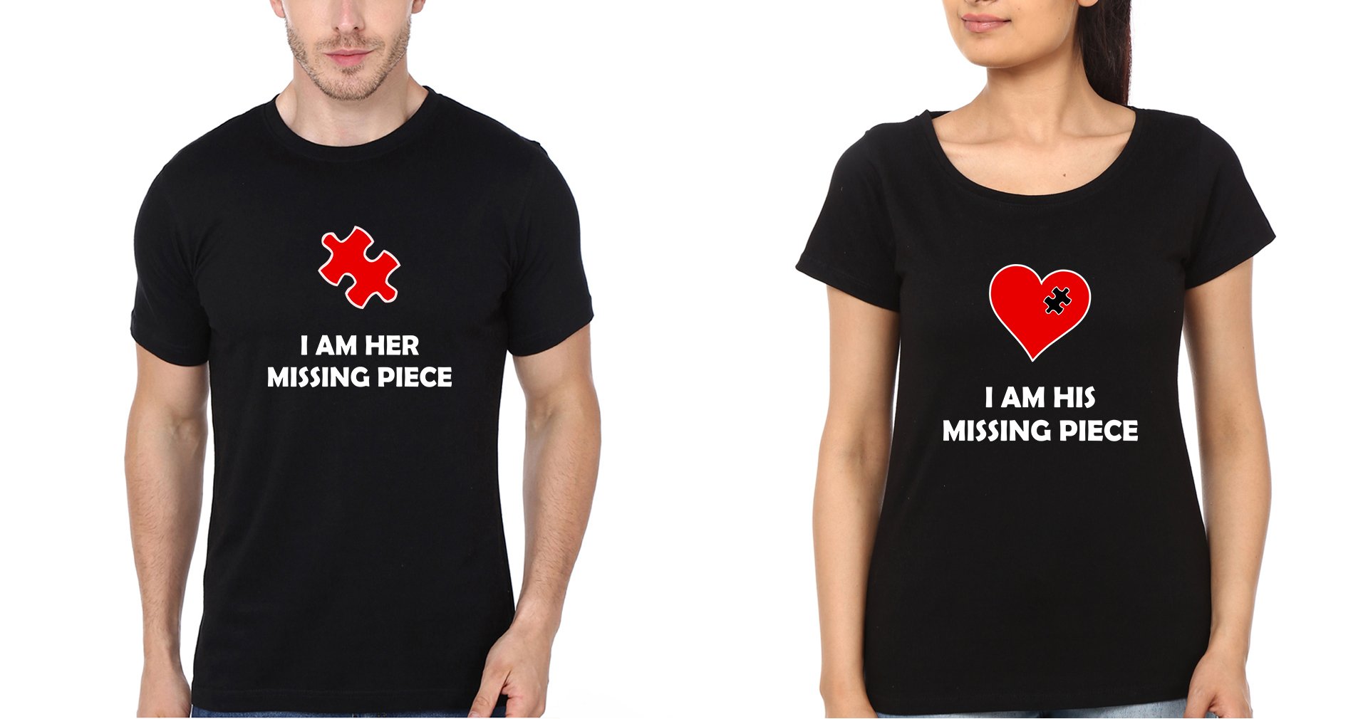 Missing Piece Couple Half Sleeves T-Shirts -FunkyTees