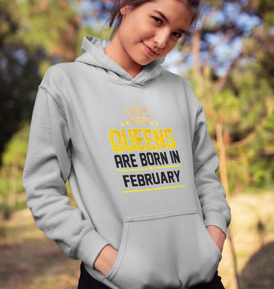 Queens Are  Born In February Hoodies for Women-FunkyTradition