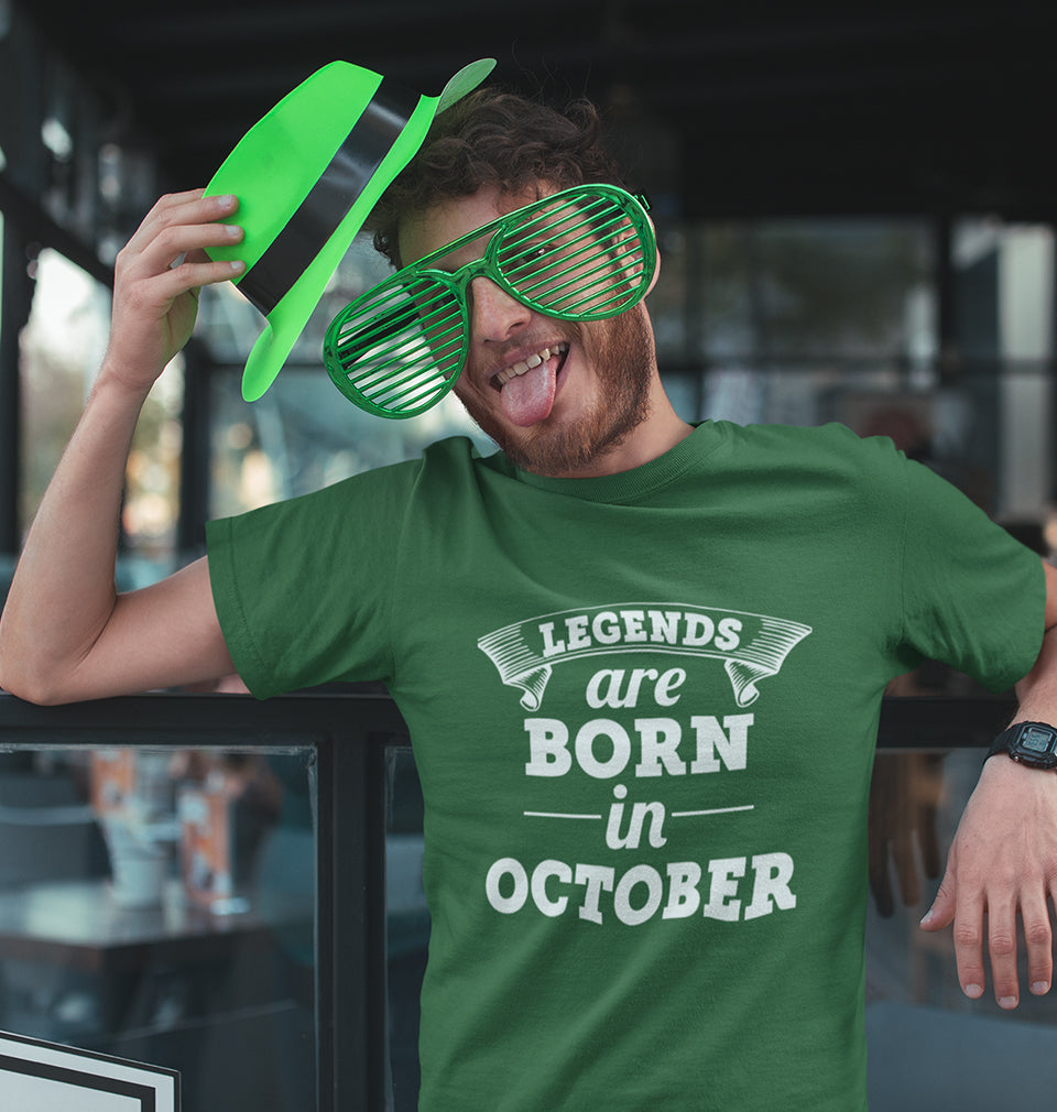 Legends are Born in October Half Sleeves T-Shirt For Men-FunkyTradition
