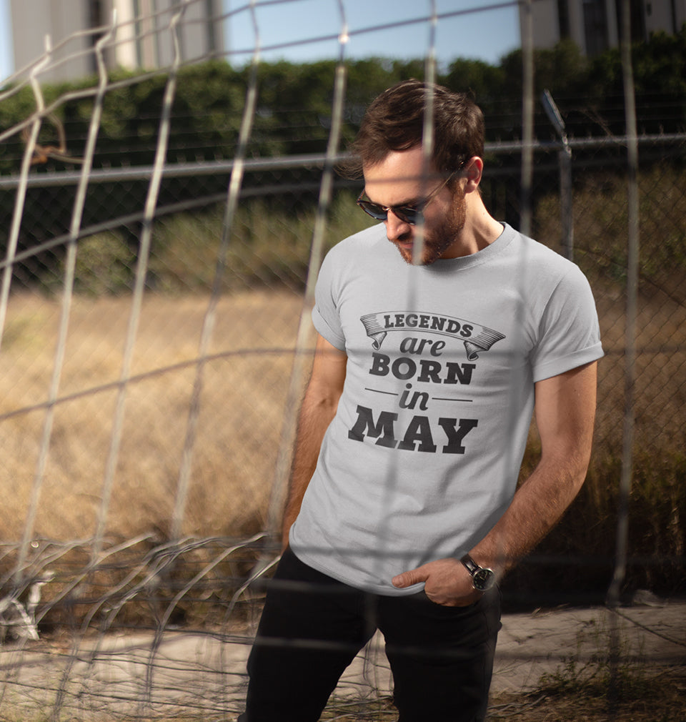 Legends are Born in May Half Sleeves T-Shirt For Men-FunkyTradition