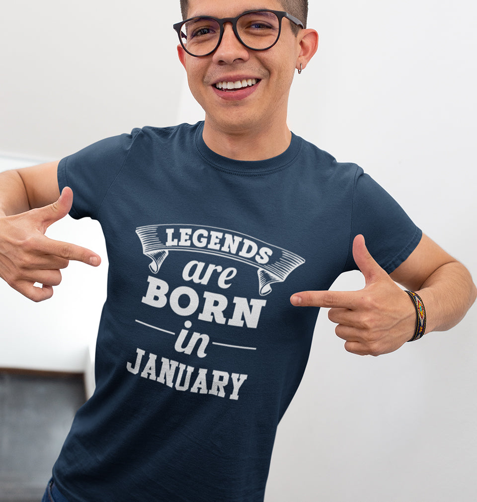 Legends are Born in January Half Sleeves T-Shirt For Men-FunkyTradition